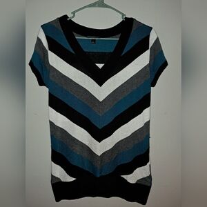 B.Wear Teal and Black Striped V-Neck Top